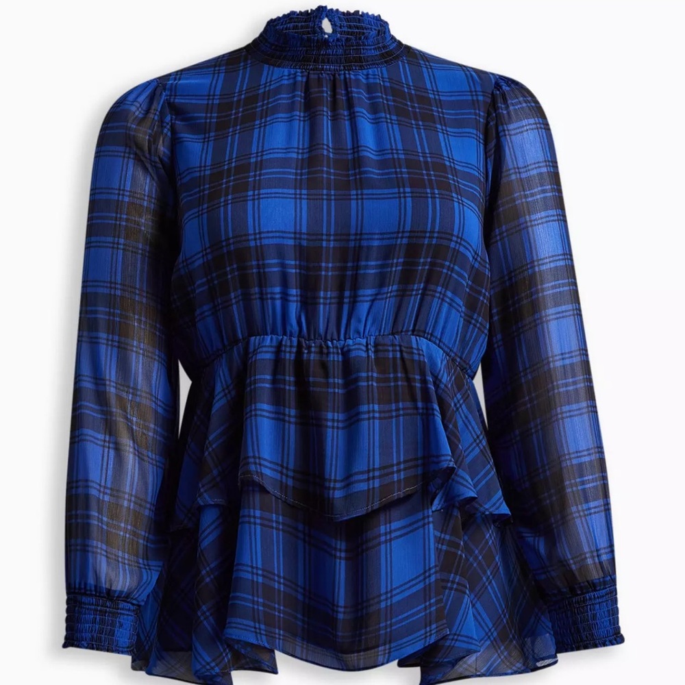 Crinkle Chiffon Smock Neck Ruffle Tiered Top